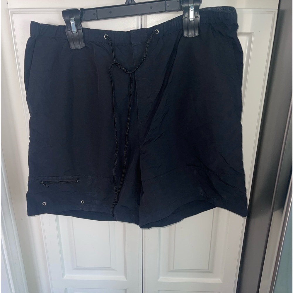 Eddie Bauer Mens Black Nylon Shorts XL Zip Pocket‎ Drawstring